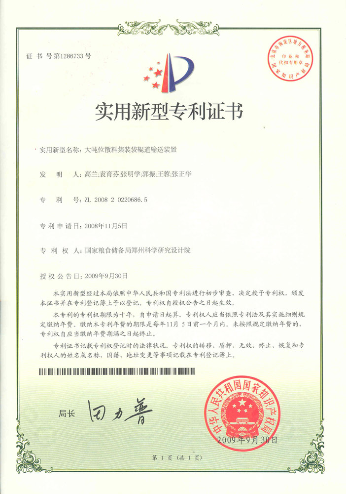 2009大吨位散料集装袋辊道输送装置